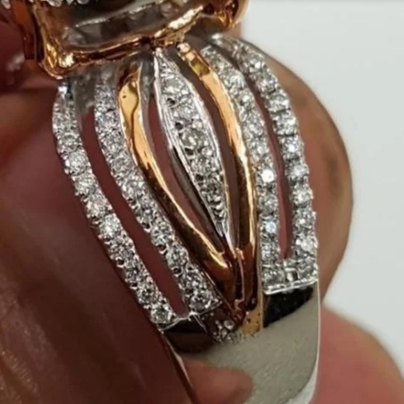 NEW Sophisticated Halo Gold Silver CZ Pave SZ 7 Ring Heavy Statement Bold main image 7
